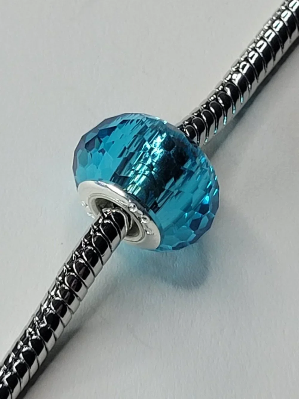 NWT For Pandora Charm Bracelets S925 European Bead Aqua Blue Glass MultiFaceted